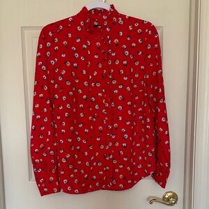 Ann Taylor Red Floral Button-Down Blouse